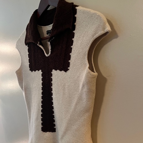 Bette Paige Sleeveless Brown & Tan Sweater Vest - Size M - Picture 2 of 9
